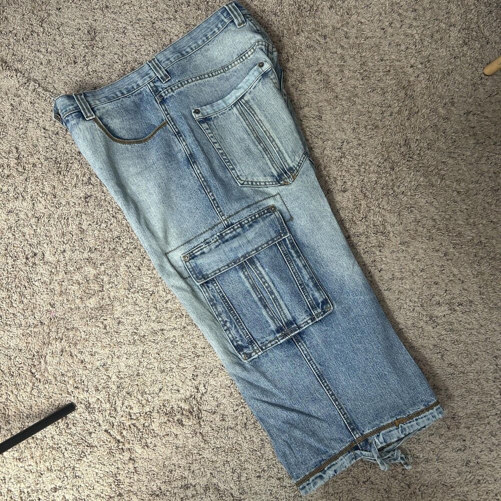 Vintage Y2K Cargo Baggy Shorts Mens 36x22 Denim Wide Leg Loose Fit Rare 90s - Picture 2 of 15
